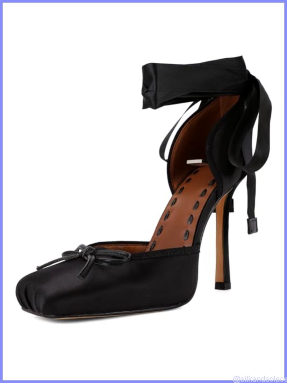 Satin Ballet Heels Lace-Up Square Toe Stiletto Pumps